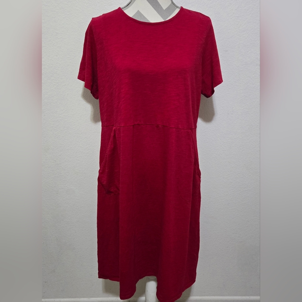 J JILL Red Cotton T-Shirt Dress with Short Sleeves and Pockets Size 1X - Picture 3 of 11